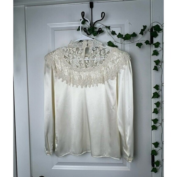 Vtg Sonya Ratay for SAN ANDRÉ high neck blouse with lace size 6 - Picture 7 of 12